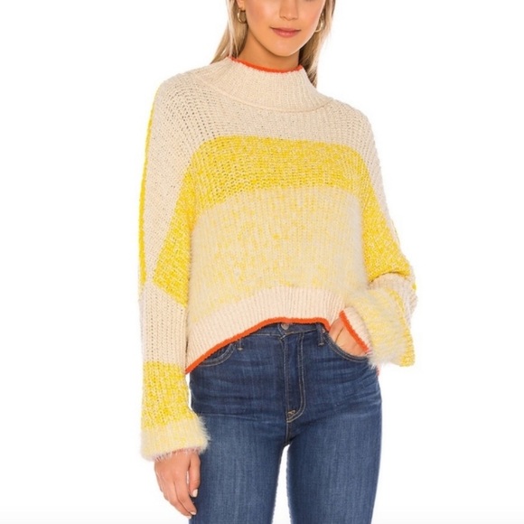 Free People Yellow and Cream Turtleneck Sweater - Picture 5 of 13
